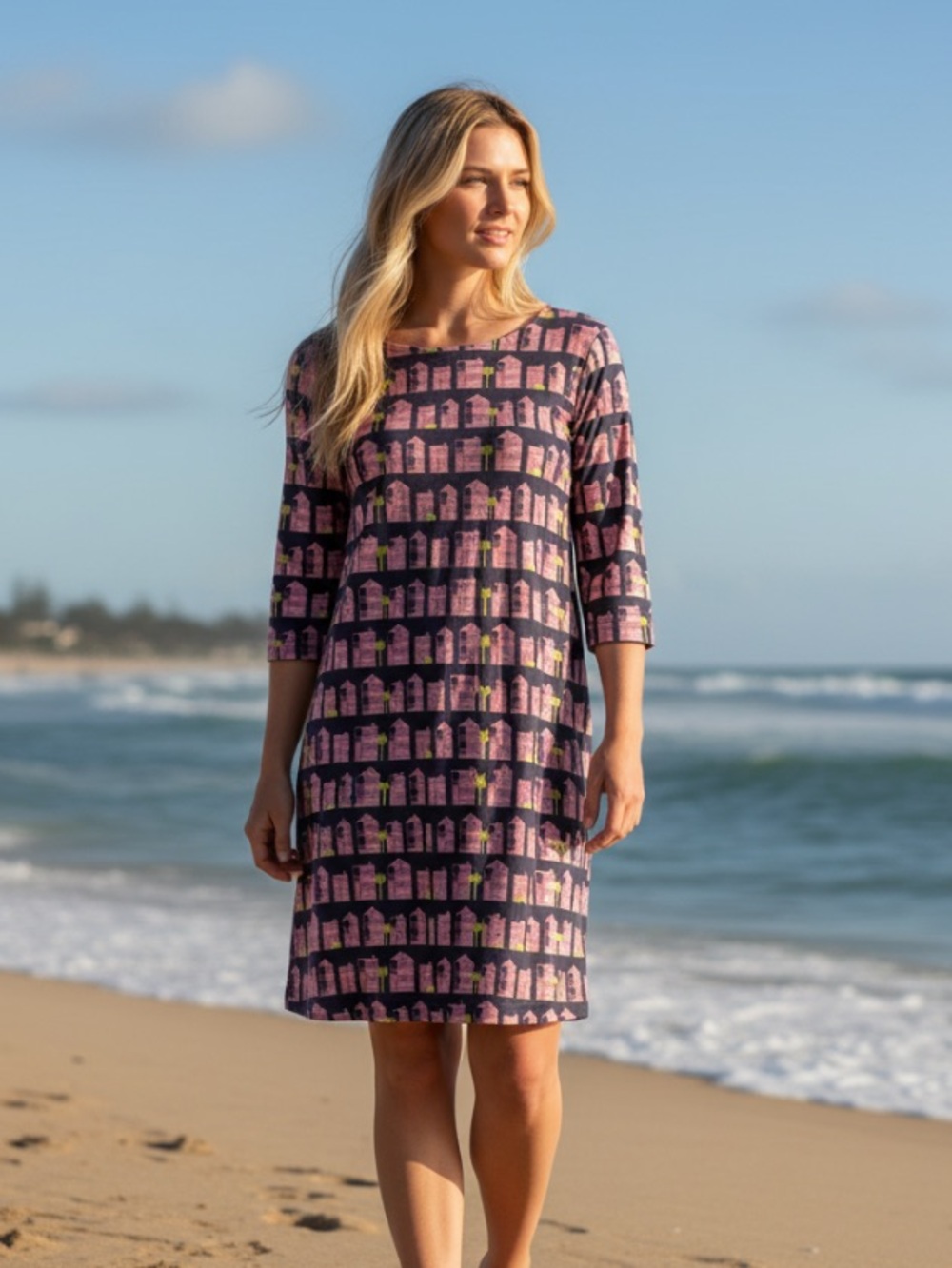 Women’s Beach Cover-Up Dress in Pink and Navy